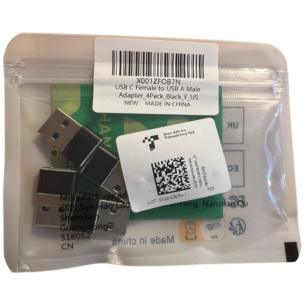 USB-C Female to USB-A Male Adapter 4-Pack Black OTG Converter New Sealed