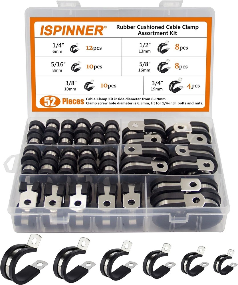 52 abrazaderas de acero inoxidable 304 con almohadilla de goma 6mm