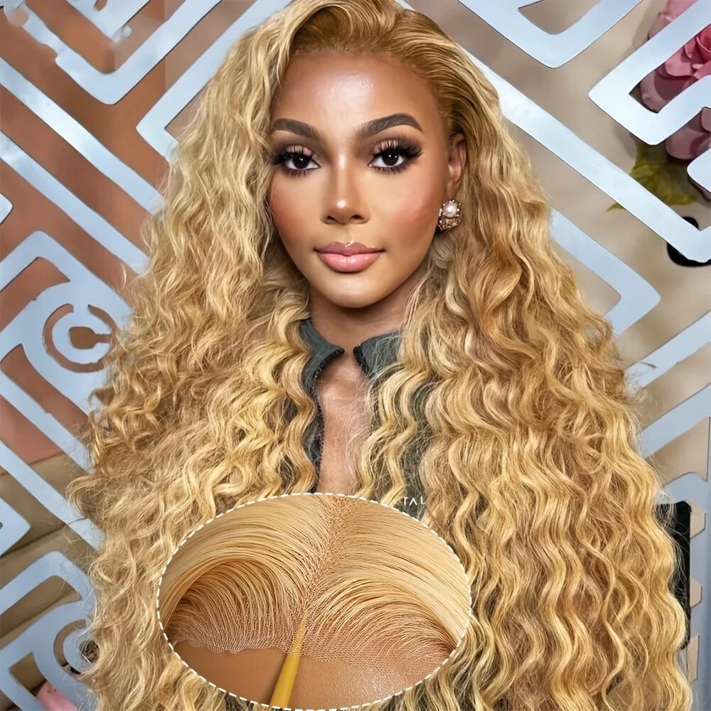 27 Honey Blonde 13x6 13x4 Lace Front Curly Brazilian Human Hair Wig