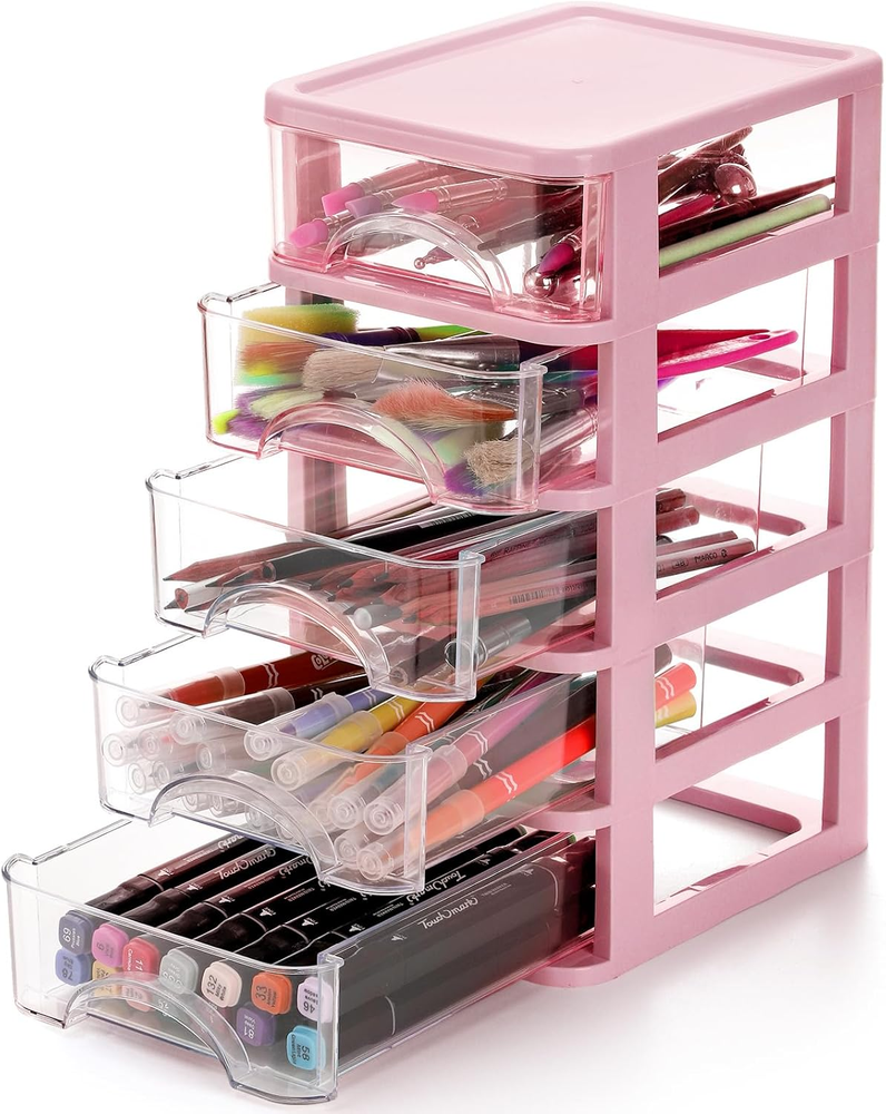 Desktop Drawer, Clear 5-Drawer Desktop Storage Unit, Small Organizer Box Storage
