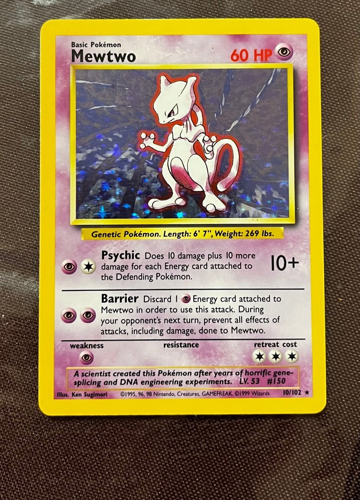 Pokémon TCG Mewtwo Base Set 10/102 Holo Unlimited Holo Rare