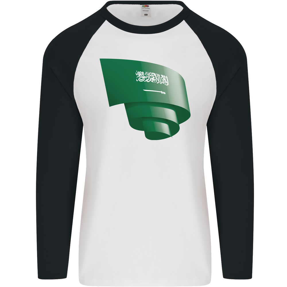 Curled Saudi Arabia Flag Arabian Day Football Mens L/S Baseball T-Shirt