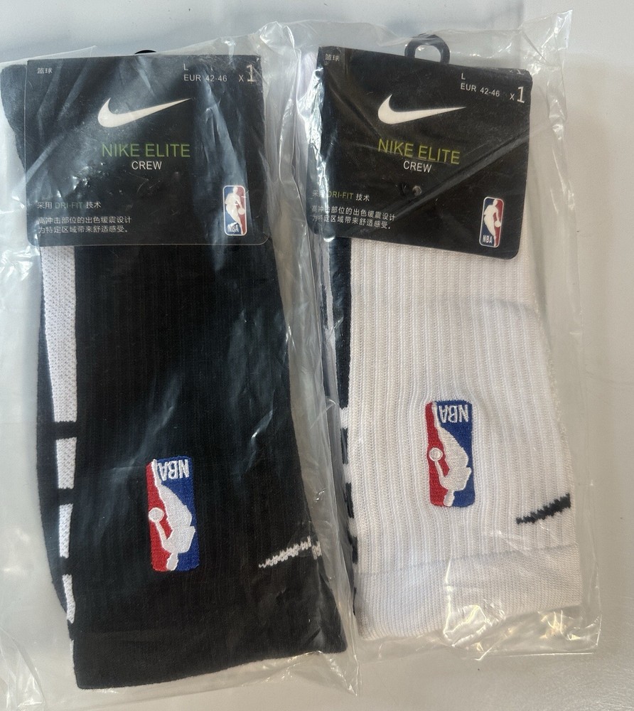 Nike Elite NBA Crew Basketball Socks (Black & White) One Pack 2 Pairs L Size!