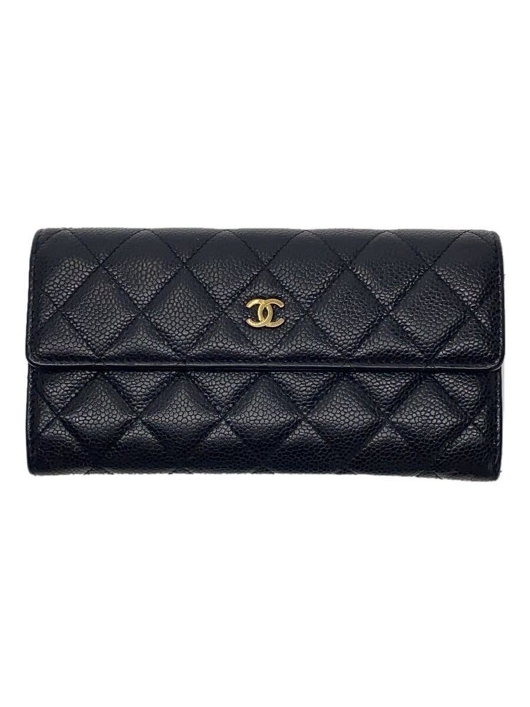 CHANEL Black Caviar Leather Long Flap Wallet Pre-Loved