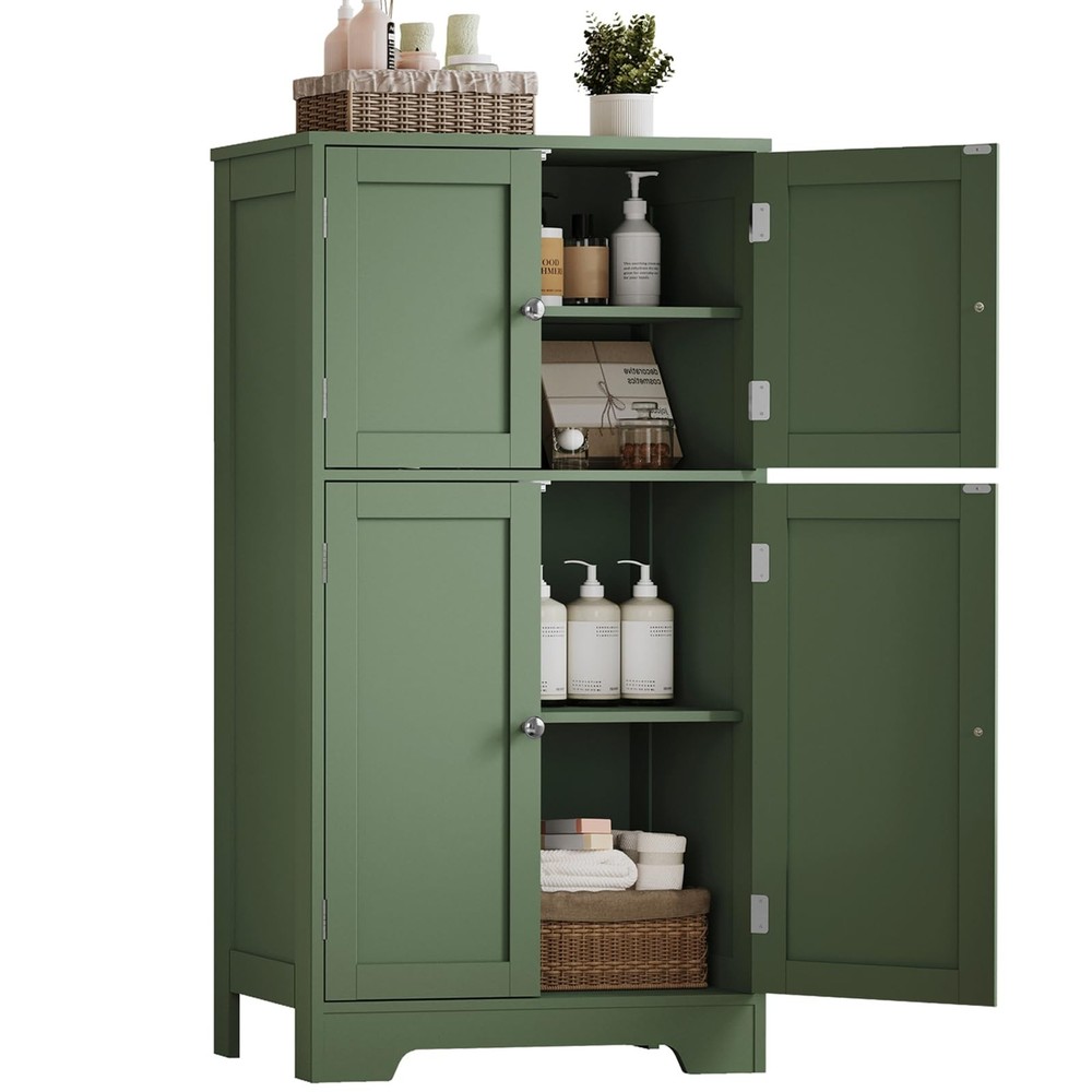 Freestanding 4-Door Bathroom Storage Cabinet for Floor Space