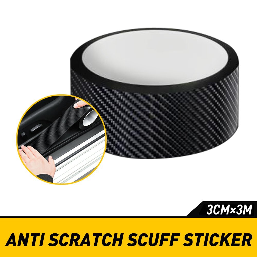 3CM Accessories 5D Carbon Glossy Fiber Vinyl Scuff Car Plate Door Sill Stickers