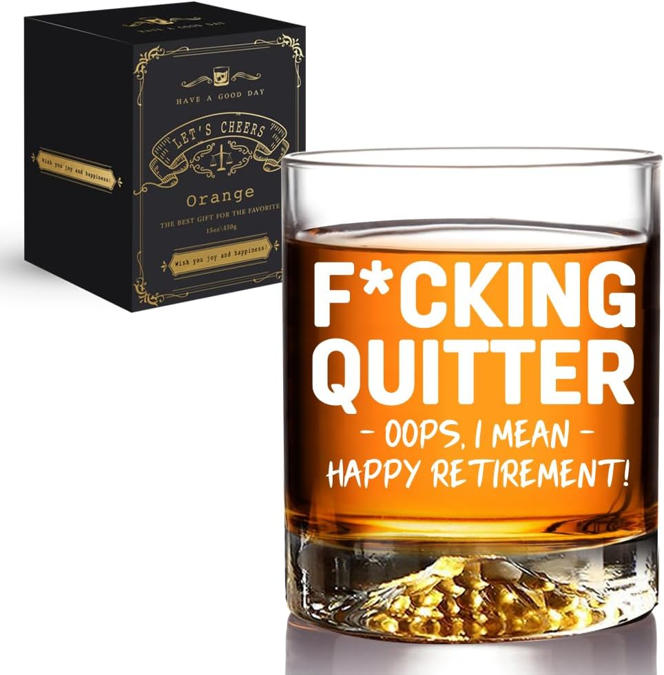 Funny Retirement Whiskey Glass Gift for Men with Ice Tip Mountain Design