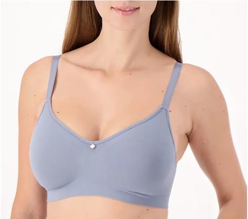 Breezies Diamond Jacquard Seamless Wirefree Bra (Slate Blue, Small) A508652