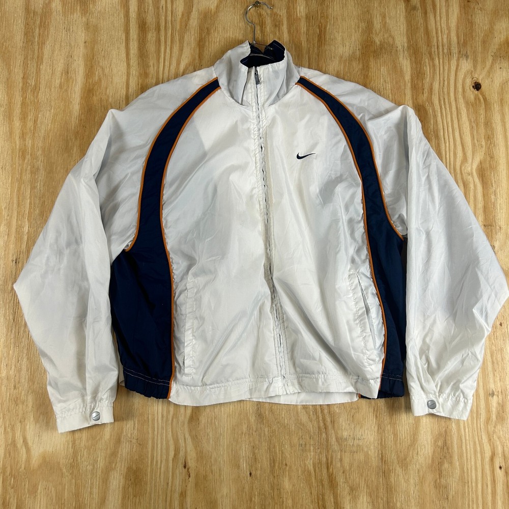 VTG Nike Swoosh Windbreaker Puffer Zip Up Men's Color Block Jacket L White 90's