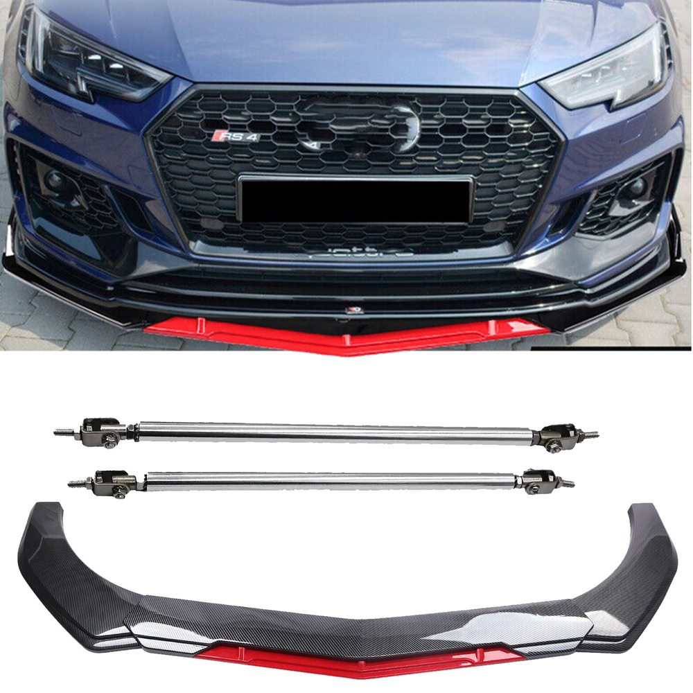 AUDI A3 A4 A5 Carbon Fiber Front Bumper Lip Spoiler Splitter with Strut Rod