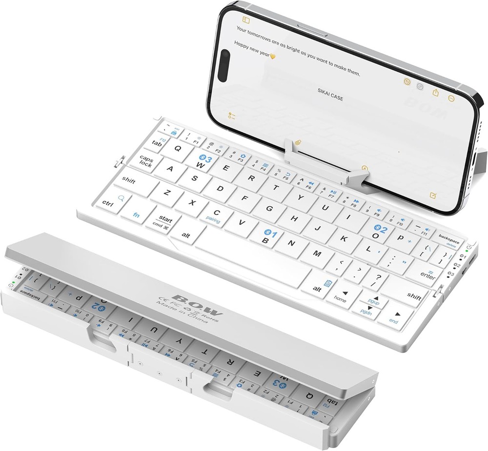 Mini Foldable Bluetooth Keyboard with Magnetic Stand - Aluminum Alloy White  