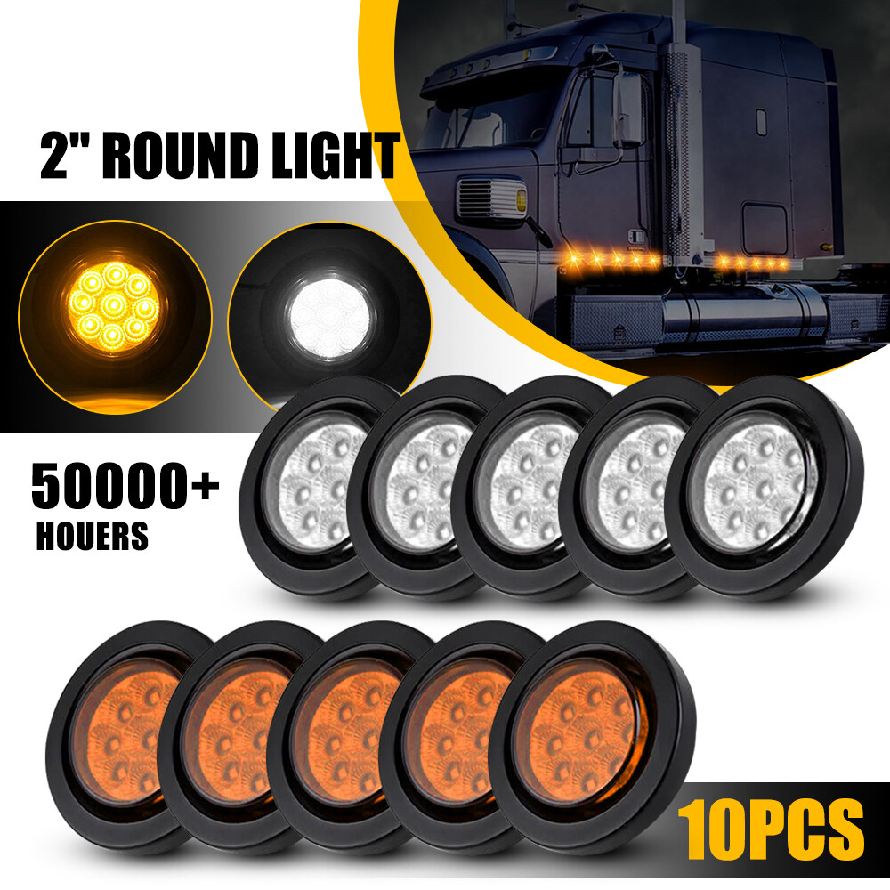 10x 2 Inch 9-LED Waterproof Trailer Tail Brake Lights in White and Yellow