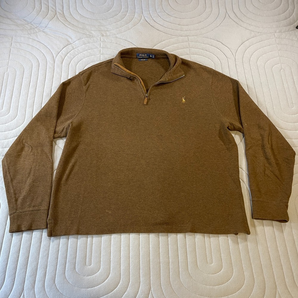 Polo Ralph Lauren Men's Size XL Brown Estate Rib 1/4 Zip Heavyweight Sweater