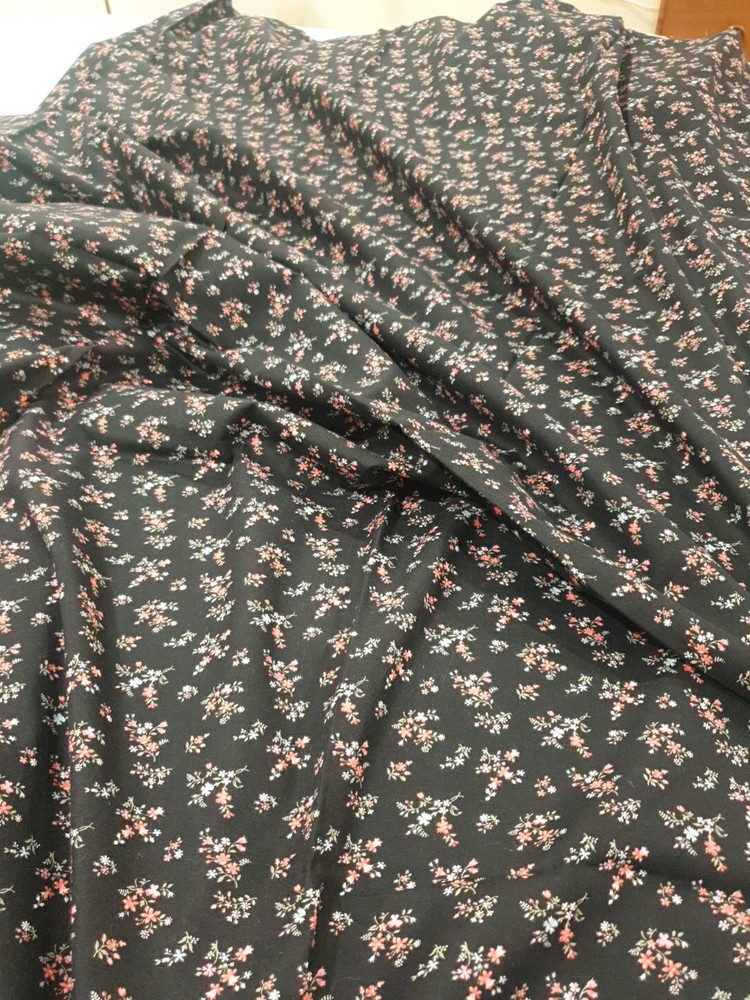 Cranston Print Works VIP Pink Blue Floral Black Cotton Fabric 3 Yds