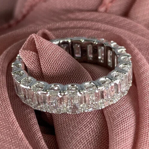 Emerald Cut Lab Grown Diamond Eternity Band in 14K White Gold