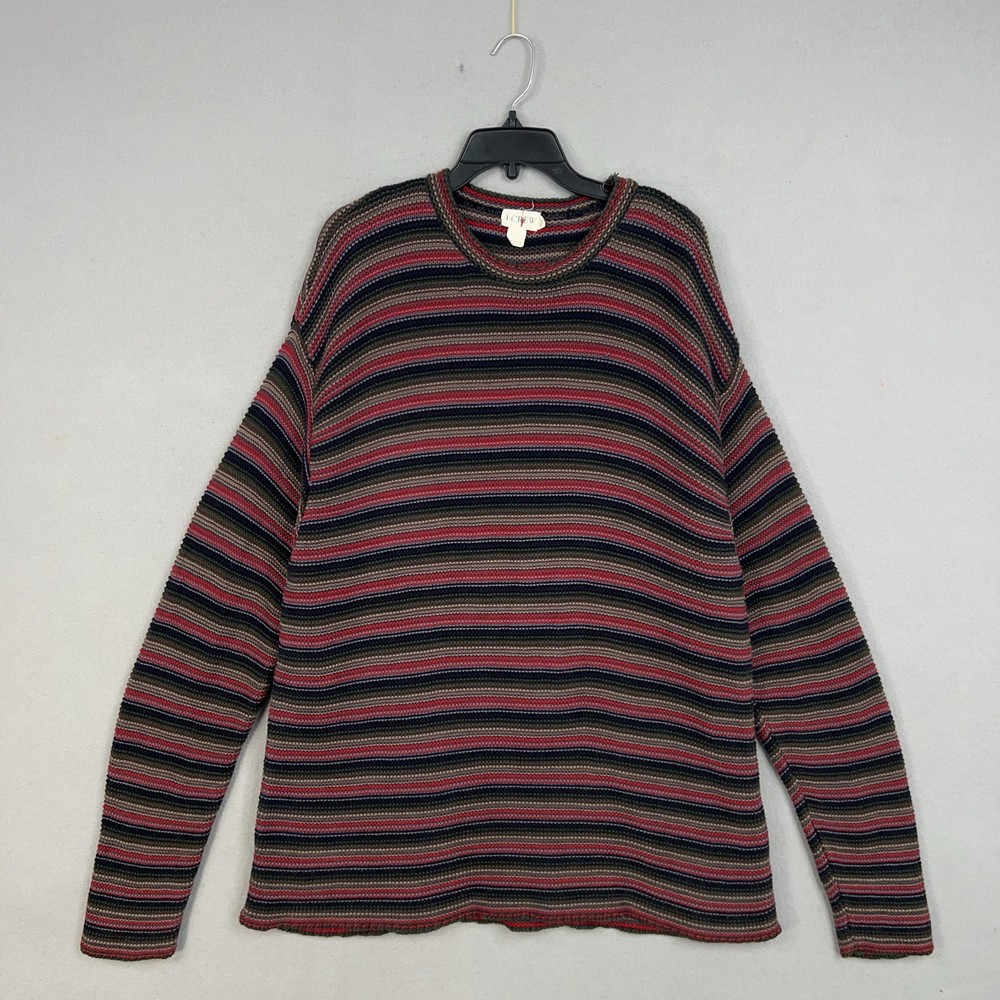 J Crew Sweater Mens XL Tall Oarsman Blue Green Striped Heavy Cotton Pullover USA