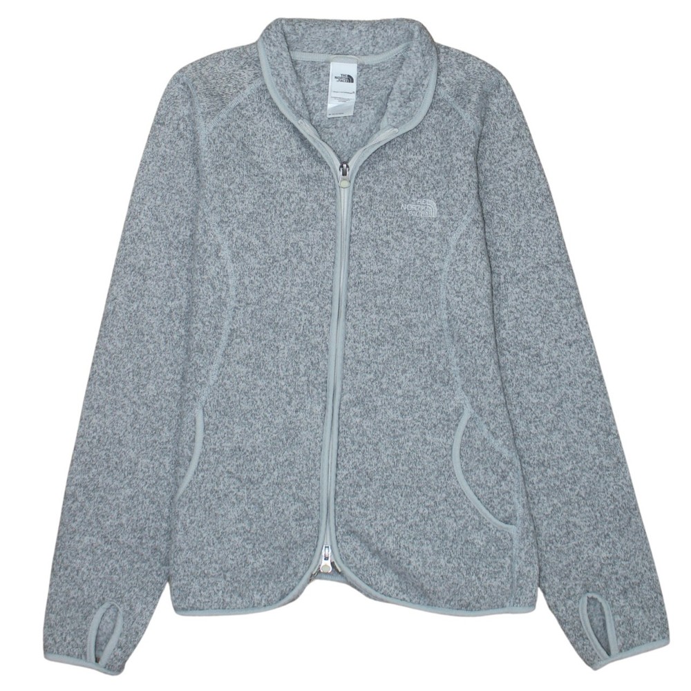 The North Face Womens fleece sweatshirt grey full zip embroidered hiking top M