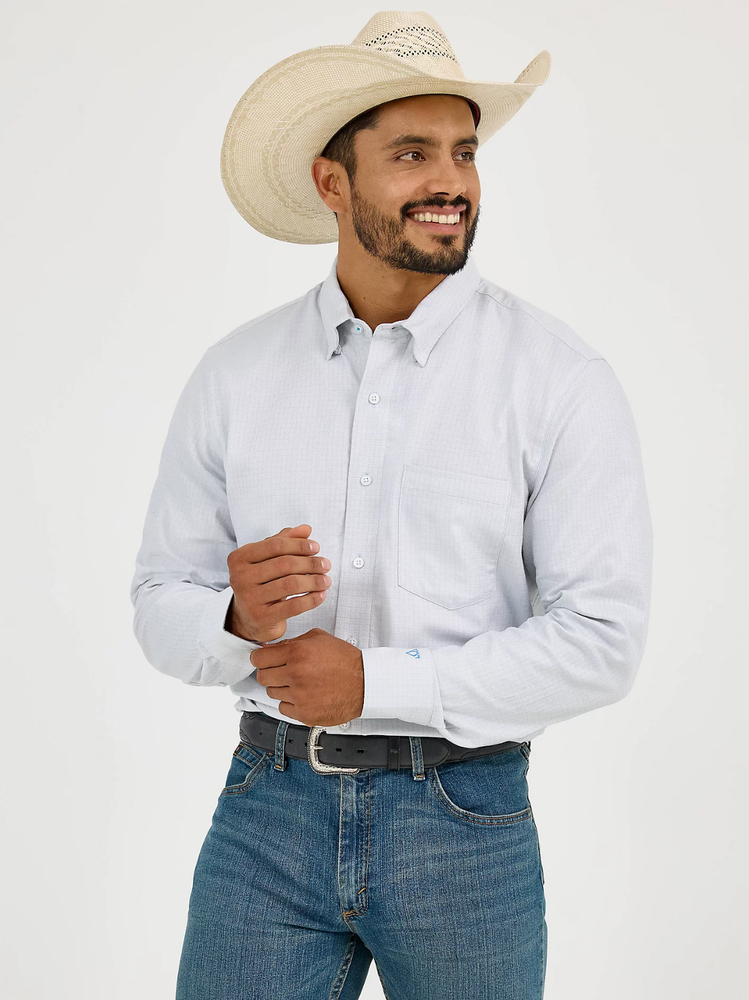 Camisa Para Hombre Wrangler Cody Johnson Un Bolsillo Con Botones Cómoda, Gris Minicheck