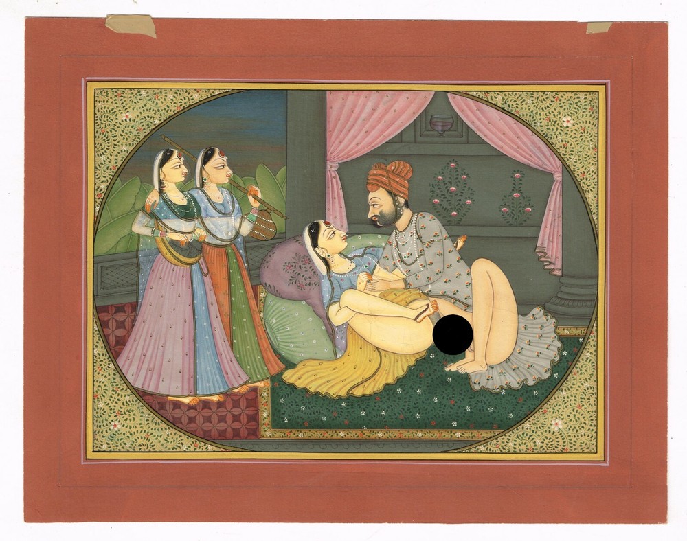 Indian Mughal Miniature Painting Erotic Kamasutra Art 9x7 Inches