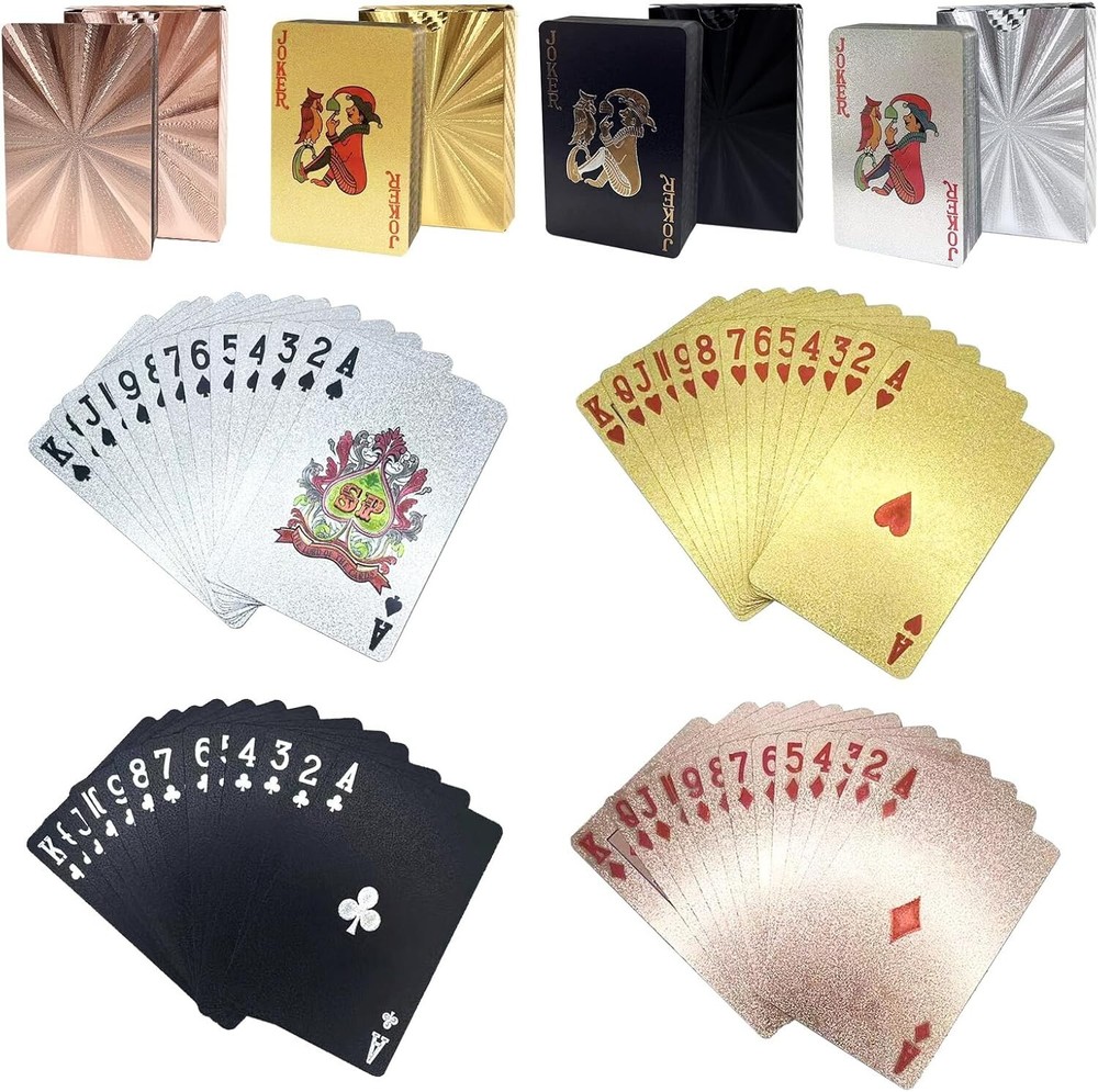4 Decks Waterproof Gold & Silver Poker Cards, Plastic Playing Cards for Adults