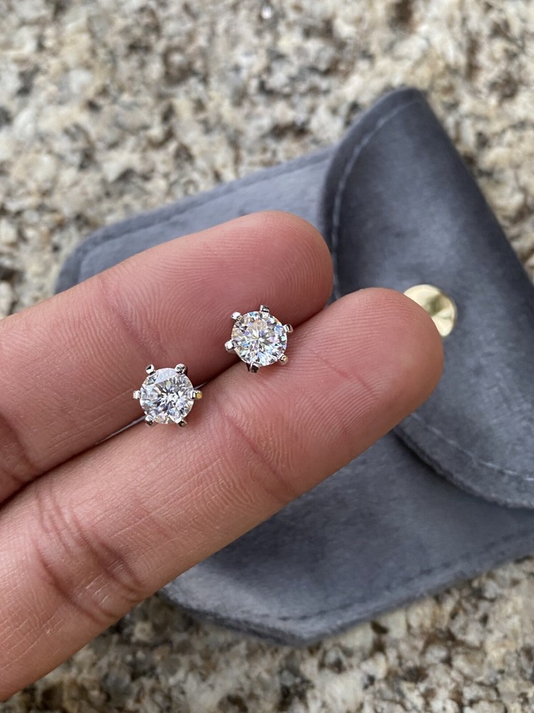 1ct Moissanite Stud Earrings in Sterling Silver & White Gold Plated with Certificate
