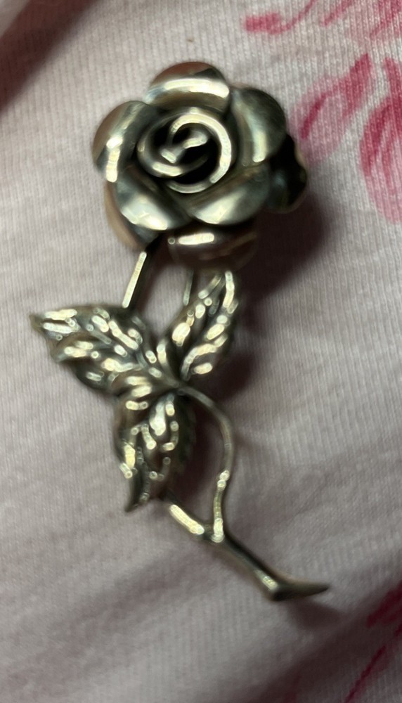 BEAU 925 Sterling Silver Vintage Rose Flower Oxidized Pin Brooch