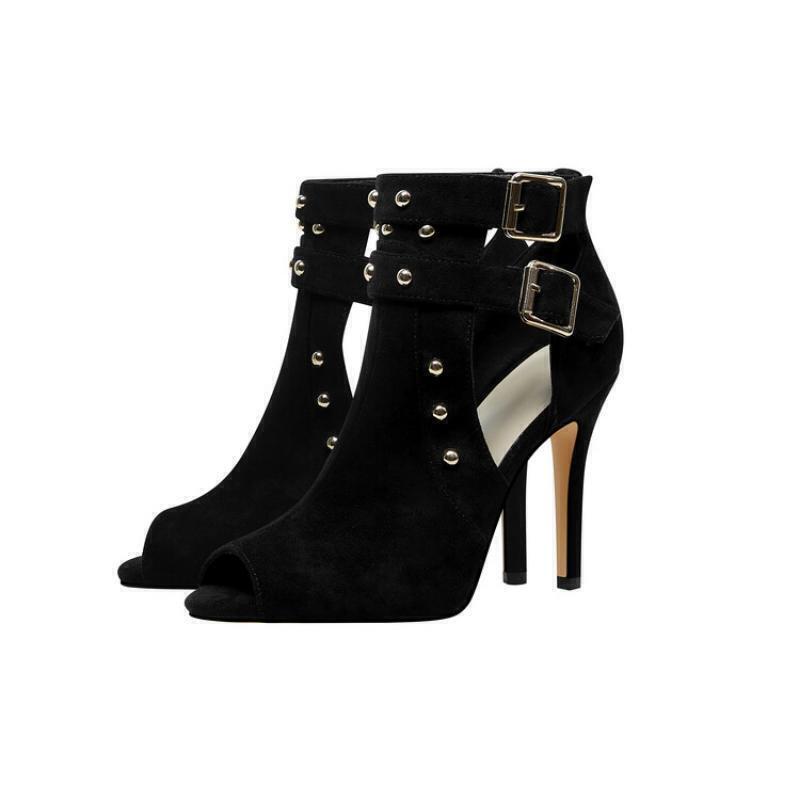 Women's Peep Toe Rivet Ankle Boots High Heels for Casual Club or Formal Wear