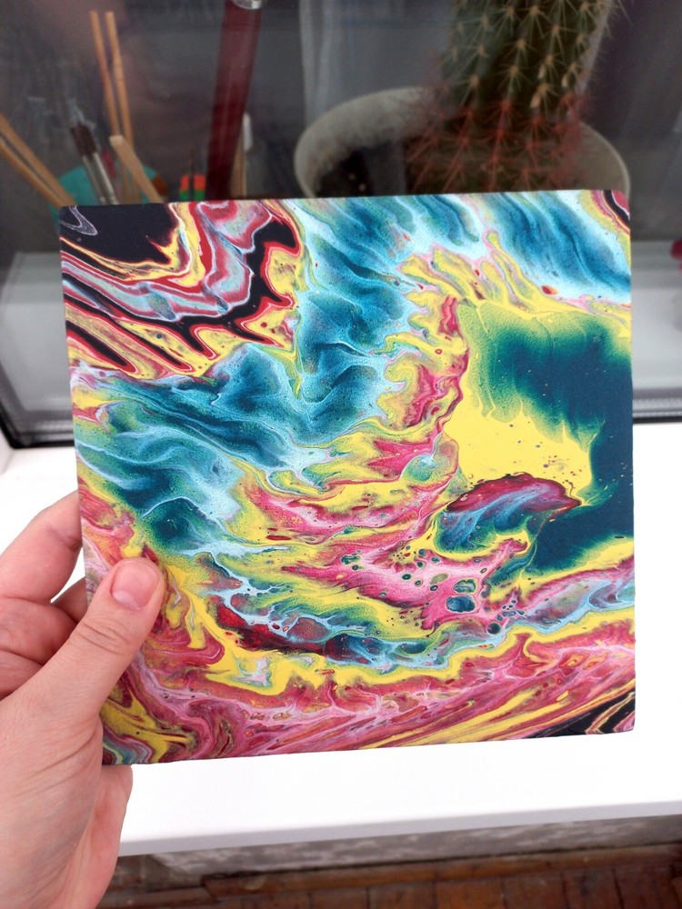 Original Art, Wind Modern Abstract - Small 7x7 Acrylic Hardboard Painting, Decor