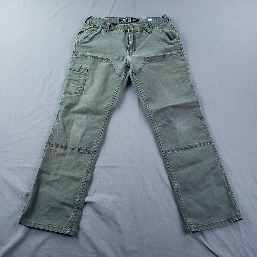 Ariat Jeans Mens 32x32 Green M4 Rebar Relaxed Straight Double Front Canvas