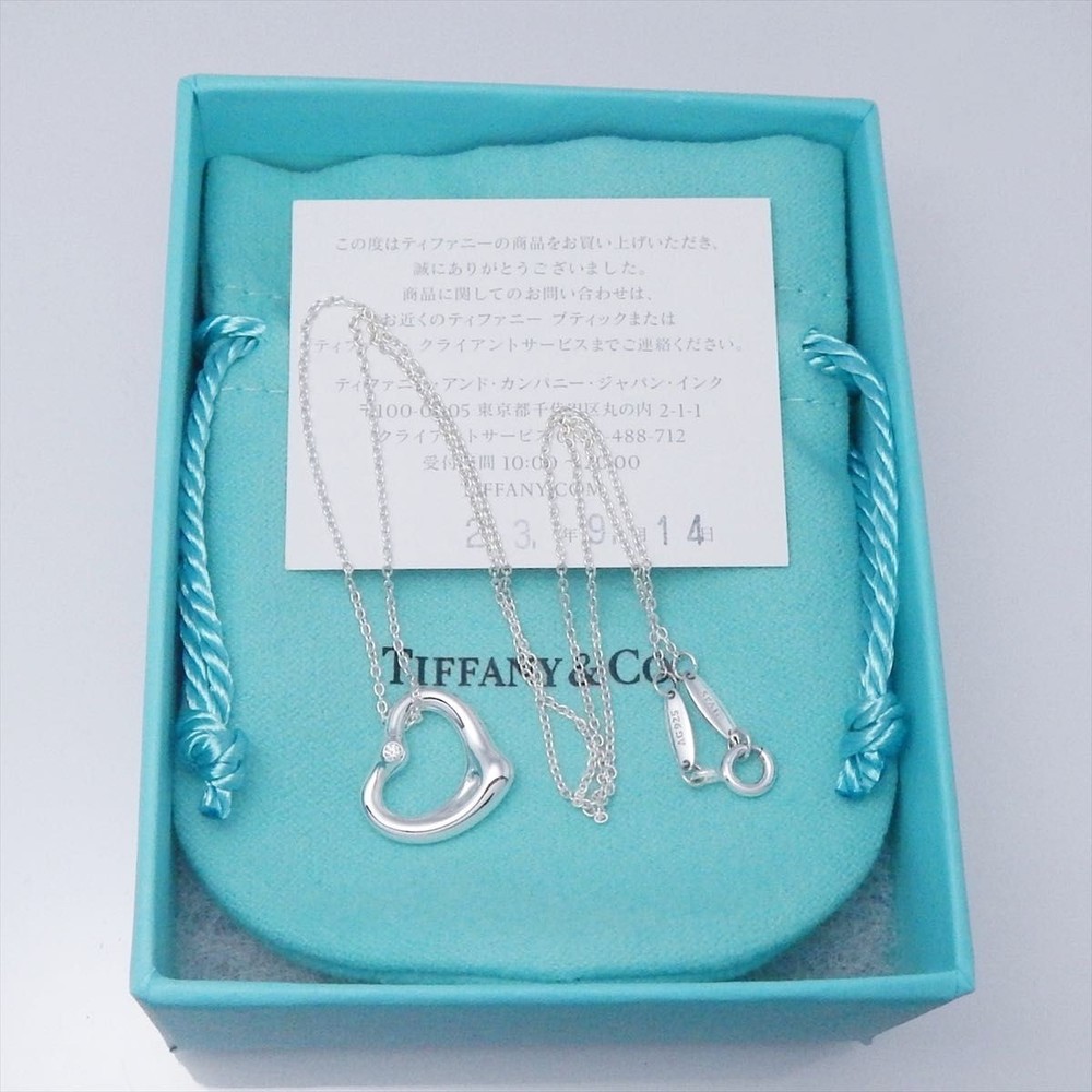 Tiffany & Co Open Heart Diamond Necklace in Sterling Silver 925