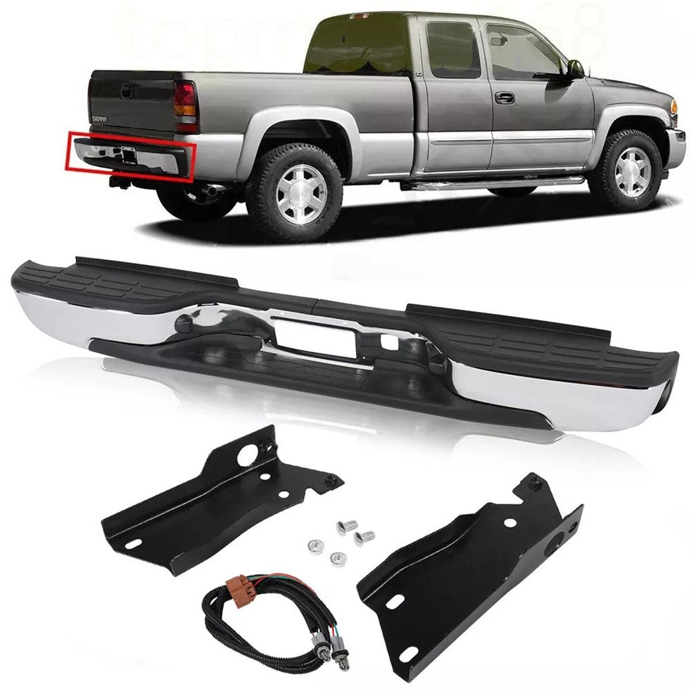 Rear Bumper For 1999-2007 Chevy Silverado GMC Sierra 2500HD 3500 Chrome & Steel