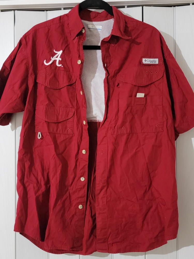 Alabama Crimson Tide Columbia PFG Shirt Mens S Button Up Red Short Sleeve NCAA