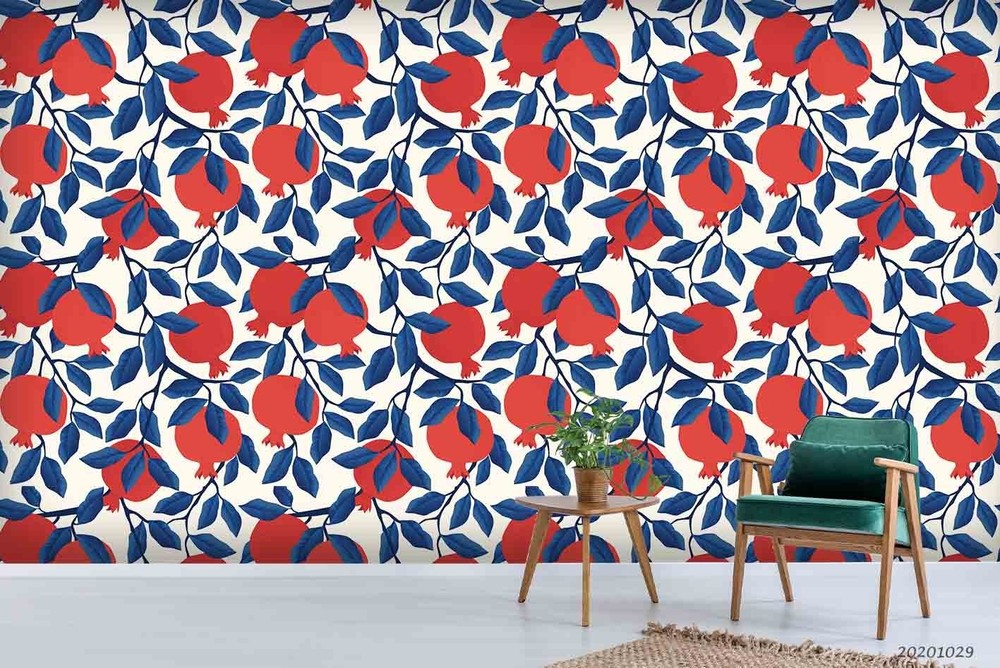 3D Pomegranate Leaves Pattern Wall Murals Wallpaper Murals Wall Sticker