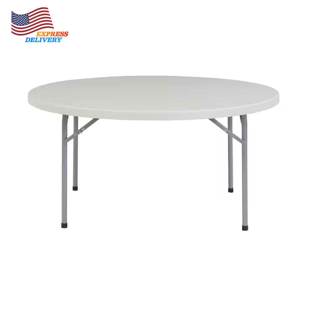 60-Inch Gray Round Plastic Folding Banquet Table