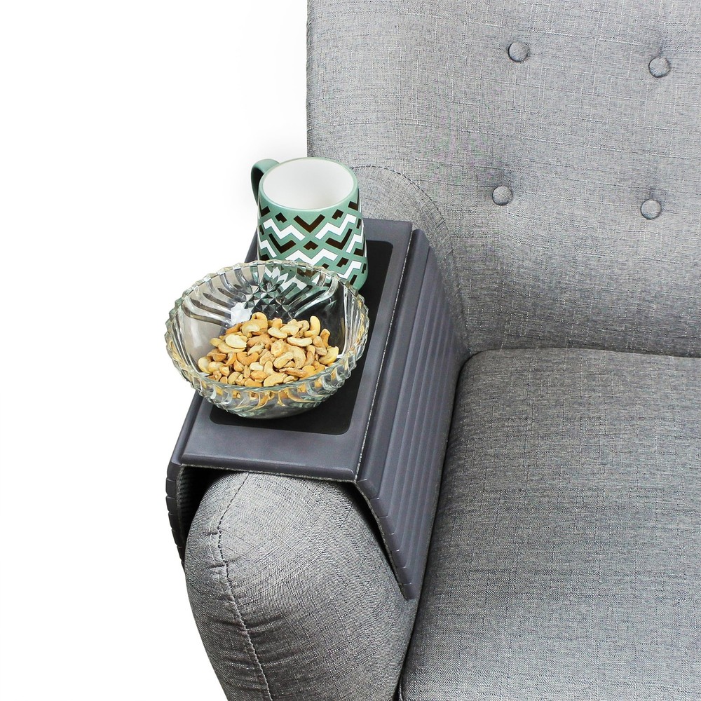 Natural Bamboo Sofa Armrest Anti-Slip Couch Coaster Drink Holder Gray Finish