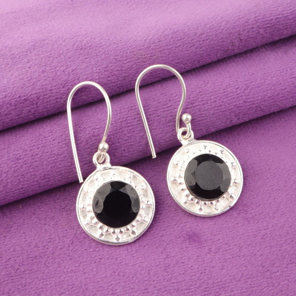 925 Sterling Silver Black Onyx Wedding Chakra Dangle Earrings for Women