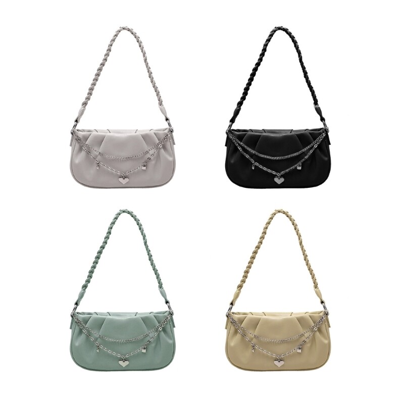 Trend Ruched Crossbody Bag for Women PU-Leather Shoulder Bag Chain Underarm Bag