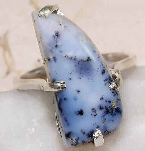 Natural Winter Dendrite Opal 925 Solid Sterling Silver Ring Sz 7.5 @18-8