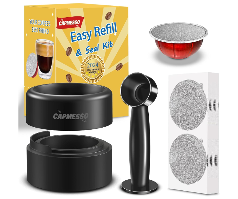 CAPMESSO 2024 Reusable Vertuo Pod Refill Kit with 100 Aluminum Foil Lids