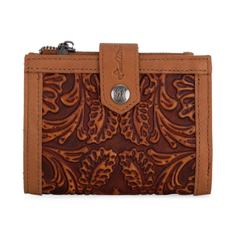 NWT Montana West MWS1002 Montana West Genuine Leather Tooled BI-Fold RFID Wallet