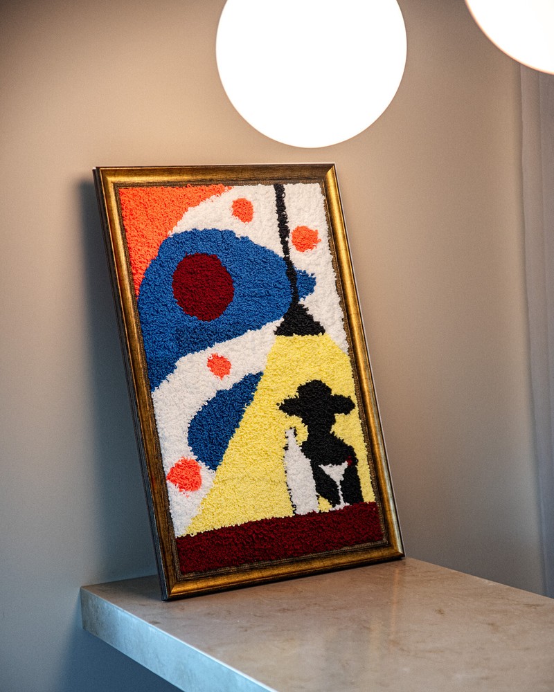 Punch Needle Framed Yarn Big Abstract Wall Art BAR SCENE 16.5x28