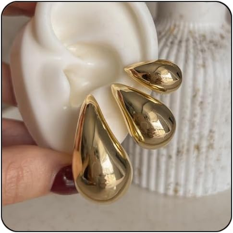 Dainty Gold Teardrop Chunky Hoop Earrings for Women Hypoallergenic