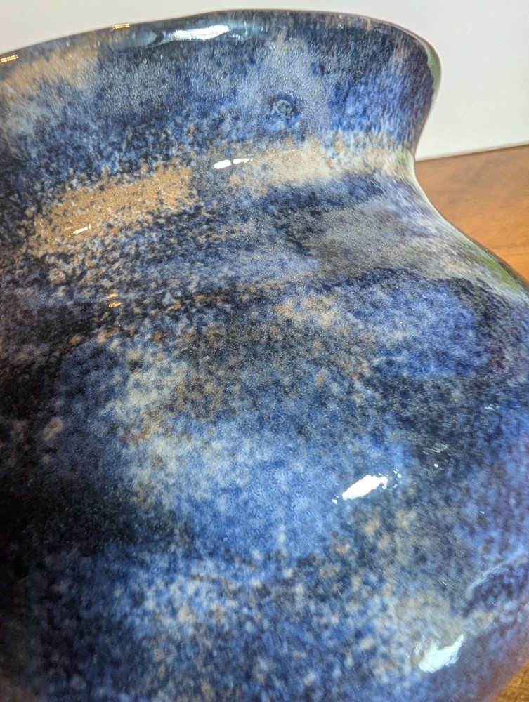 Studio Art Pottery Vase - Signed Blue/Black/Tan