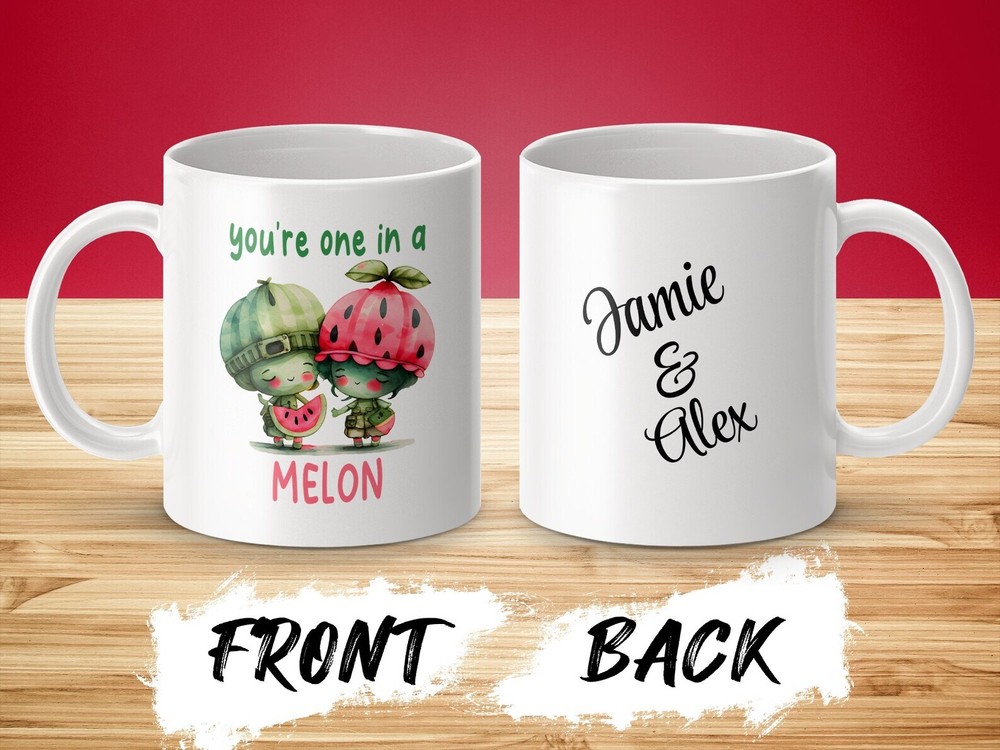 Personalized Valentine's Day Mug With Custom Names Cute Watermelon Couple Mug Lo