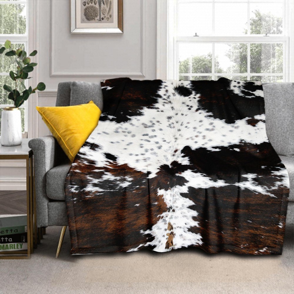 Cow Print Blanket Soft Flannel Lightweight Cowhide Western Throw Blanket Cozy...