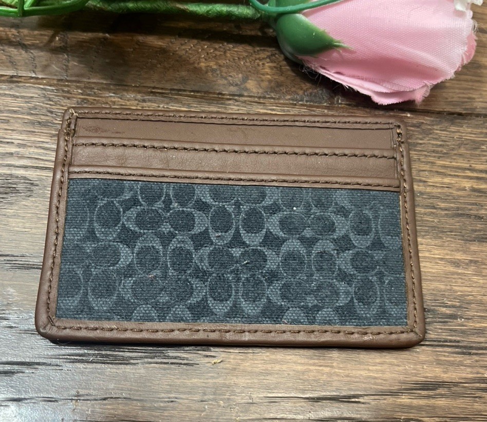 Coach Signature Logo Black & Brown Credit Card Holder 4.25x3