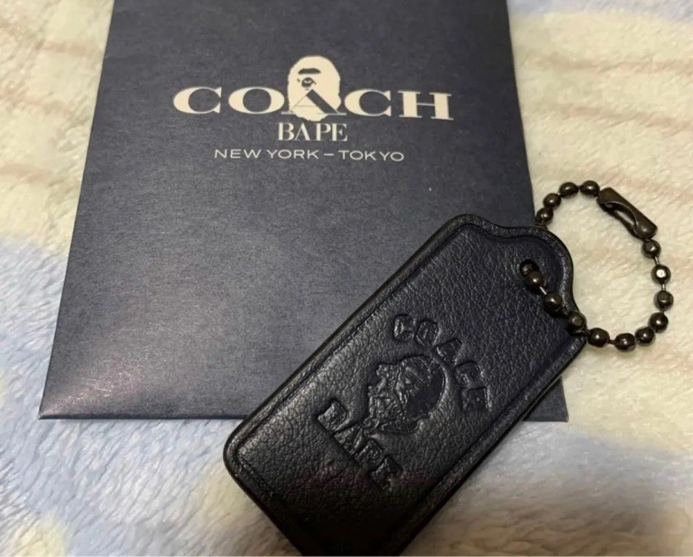 Coach x Bape Hang Tag Charm Black Leather A Bathing Ape Tokyo NY Rexy