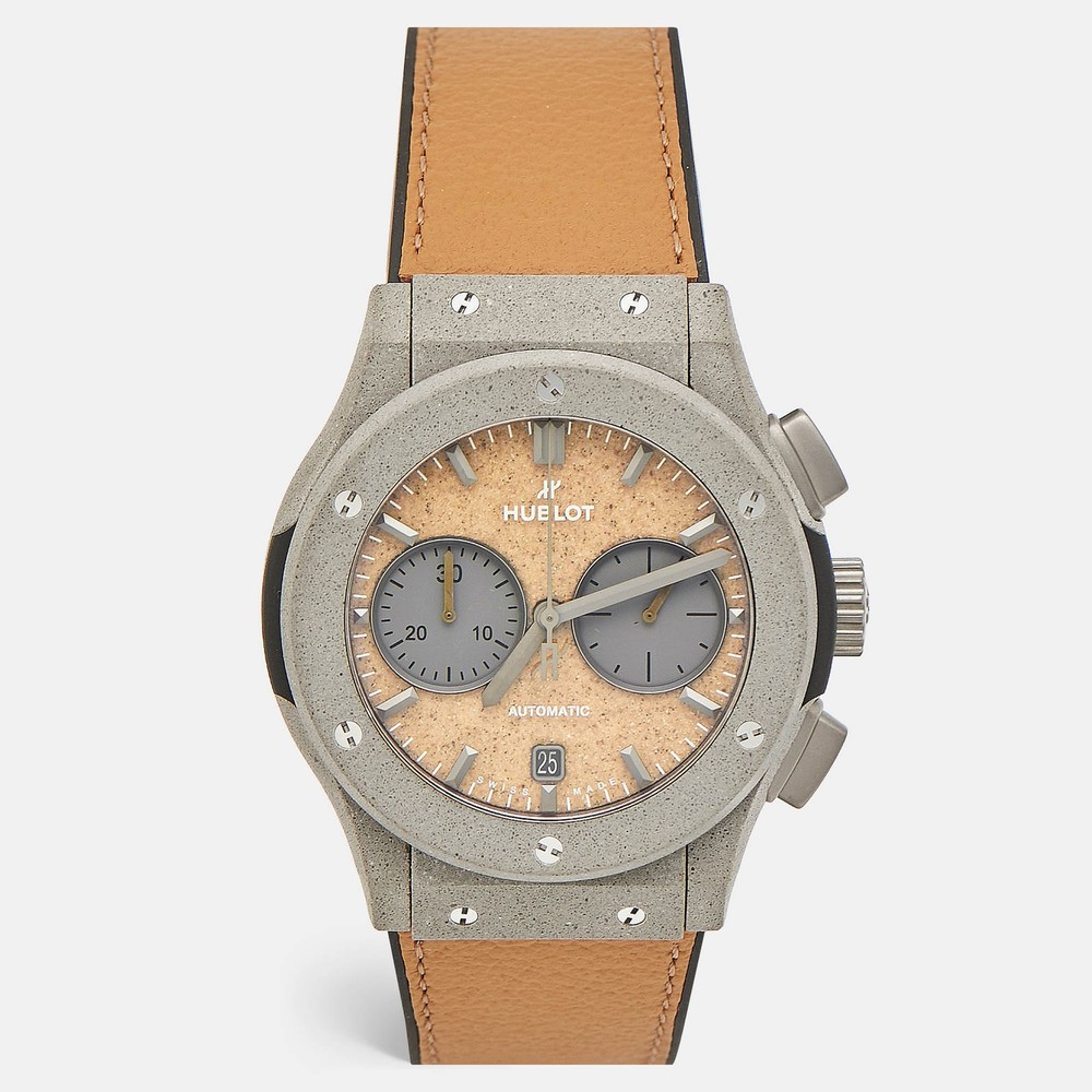 Hublot Tan Dial Grey Concrete Sand Camel Leather Limited Edition Classic Fusion
