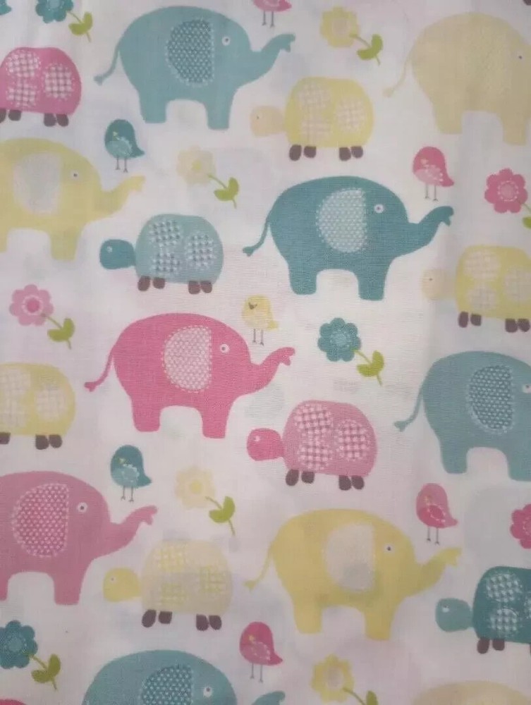Pastel turtles and elephants fun fabric piece 20x20 inch USA seller craft