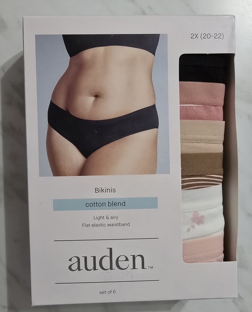 Auden Womens 2XL Bikini Panties 6-Pack Soft Comfortable Underwear